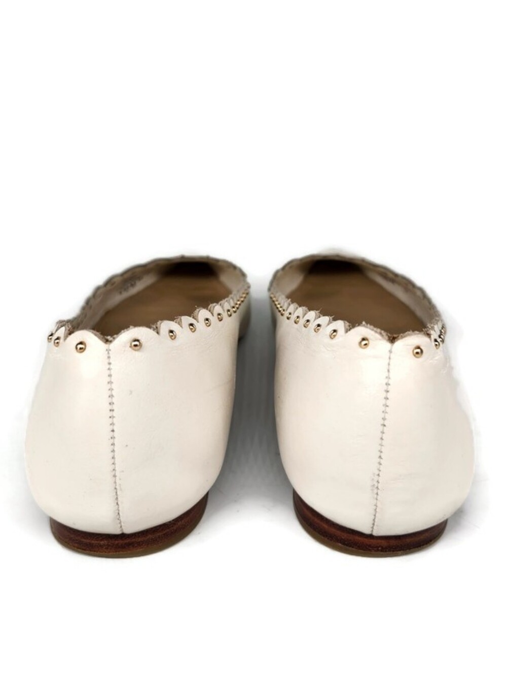 Coach Jill Cream Ivory Leather Scalloped Studded Point-Toe Slip-On Ballet Flats - Picture 8 of 11